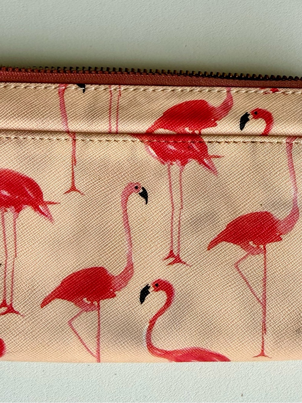 Kate Spade Pink Flamingo Print Zip Wallet with Gold Plate - Picture 5 of 7